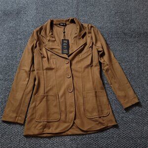 $495 Suzie Kondi Ponte Blazer Womens S Small Camel Brown 3 Button Jacket